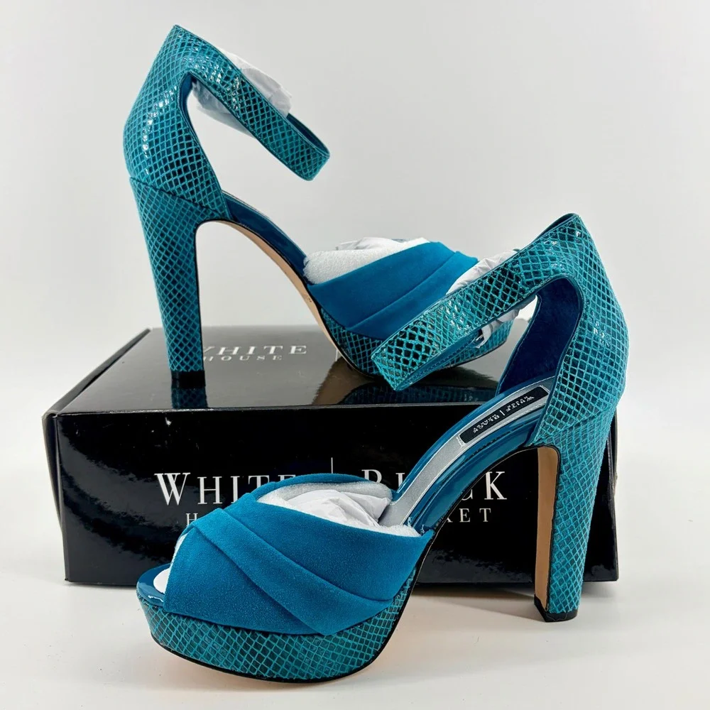 White House Black Market Teal Snake Embossed Platform Heels Size 9.5‎